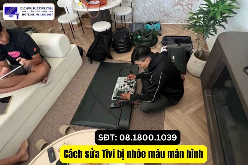 Kỹ thuật viên Điện Máy Minh kiểm tra tivi bị nhòe màu tại nhà