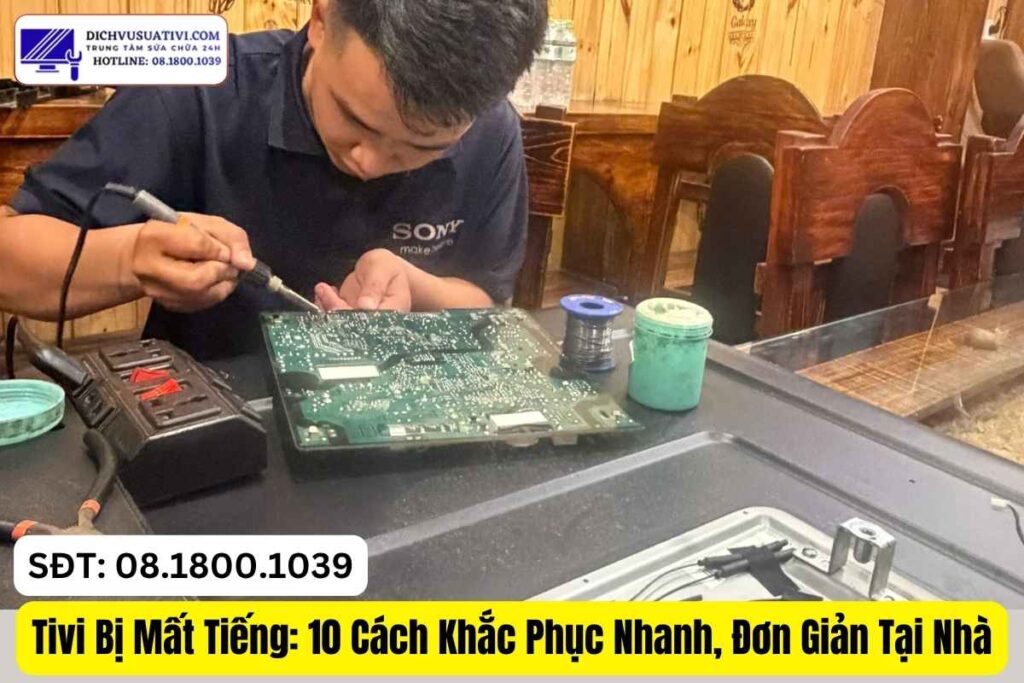 Kỹ thuật viên kiểm tra lỗi âm thanh tivi tại nhà